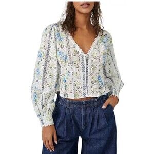 NWT Free People Floral Eyelet Blouse XL